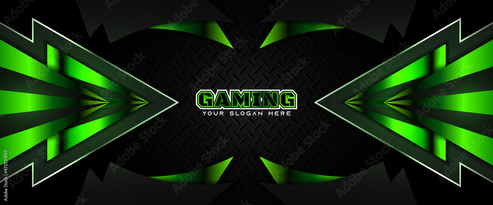 Wall mural futuristic light green gaming banner design with metal technology concept. vector illustration for b