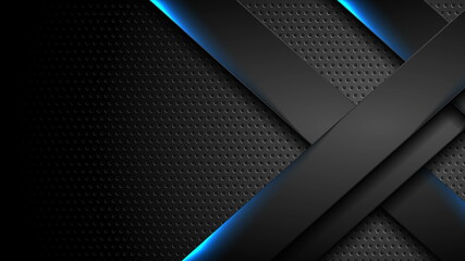 Futuristic black technology background with blue neon lines