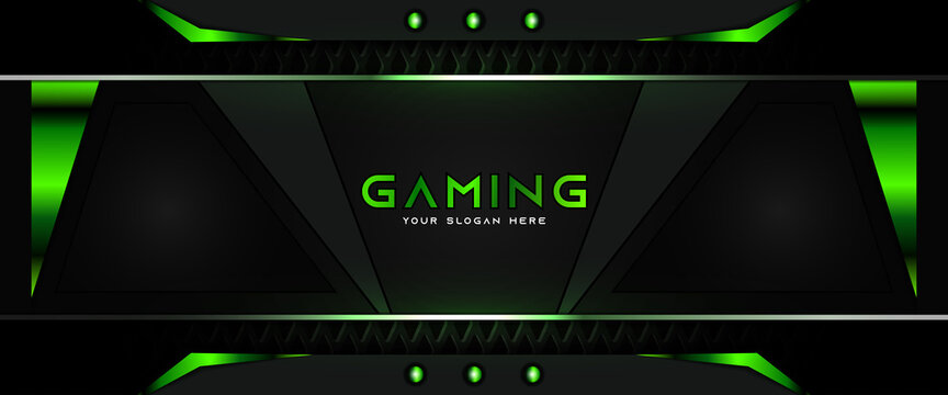 Futuristic light green gaming banner design with metal technology concept. Vector illustration for business corporate promotion, wallpaper, game header social media, live streaming background