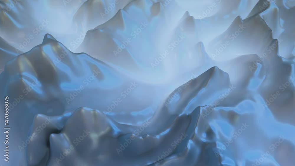 Poster blue foggy fluid shape flowing. 3d render seamless loop animation