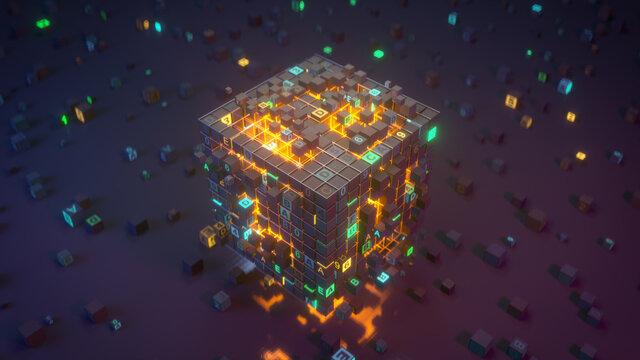 Cube with hex-code data 3D render