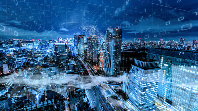 デジタル営業　在宅勤務　テレワーク　IoTによる大都市のデジタル化 背景画像のイメージ