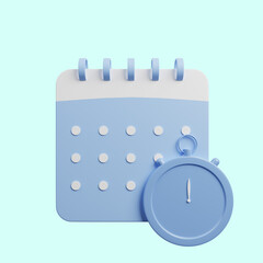 3d illustration of simple icon concept time calendar,stopwatch