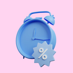 3d illustration of simple icon concept time alarm,clock,discount