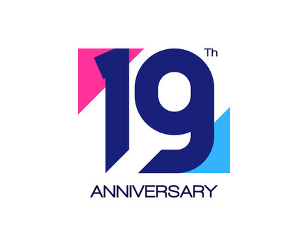 19th anniversary geometric logo with triangle shapes overlapping