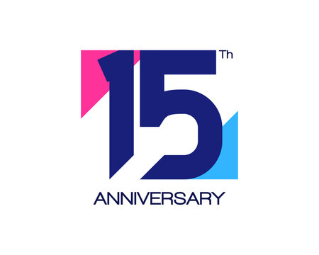 15th anniversary geometric logo with triangle shapes overlapping