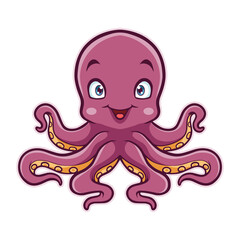 Cartoon pink funny octopus smiling