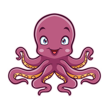 Cartoon pink funny octopus smiling