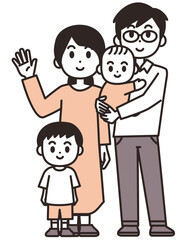 四人家族のイラスト素材　全身　赤ちゃん