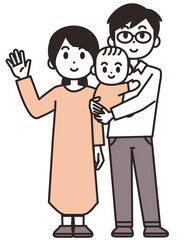 三人家族のイラスト素材　全身　赤ちゃん