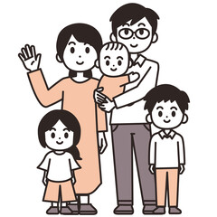 五人家族のイラスト素材　全身　赤ちゃん
