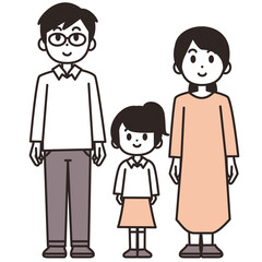 三人家族のイラスト素材　全身