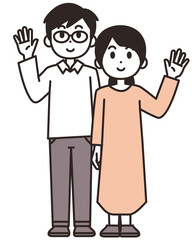 夫婦二人のイラスト素材　全身