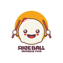 cute rice ball cartoon holding chopsticks. vector illustration of traditional japanese food
