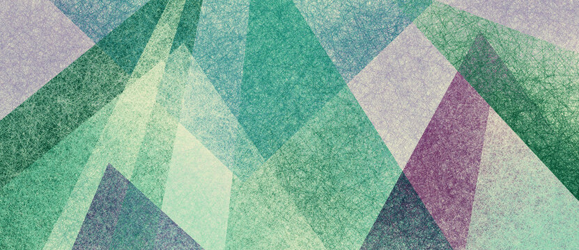 Abstract modern background in blue green and purple colors and contemporary triangle and polygonal shapes layered in textured geometric art pattern with angles