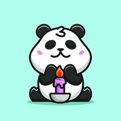cute panda with purple candle