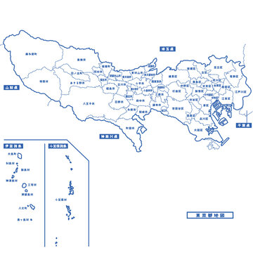 東京都地図 シンプル白地図 市区町村
