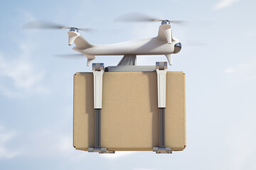 Flying automatic drone transports a box