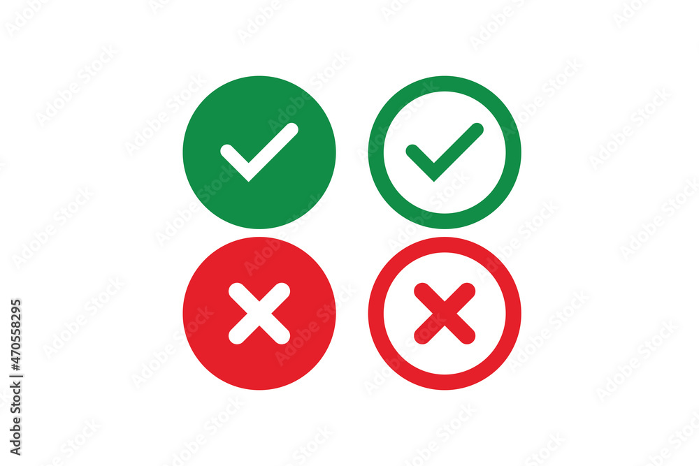 Poster cross and check mark symbol icons on white background for website, application, printing, document, 