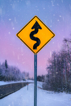 Snowing Sign at Blue Hour