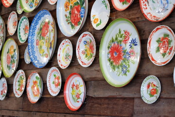 galvanized tray or Thai zinc-coated containers for various food Used to decorate the shop with shapes and colors that look old. beautiful classic