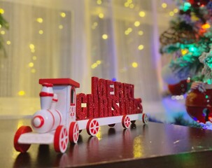 Train carrying "Merry Christmas" sign