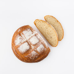 Sliced round white bread isolated on white background. Top view