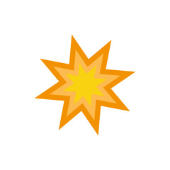 Explosion icon. Spark effect, blazing flame. Powerful shot and flash fire. Fireworks or lightning icon isolated on white background. Powerful explosion. Bright, yellow, space star. Hot sale. Vector 
