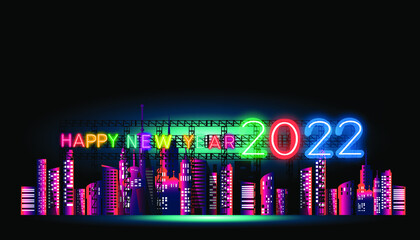 Fototapeta na wymiar Happy new year 2022text - Clip Art, Vector Images Illustrations with Colorful.