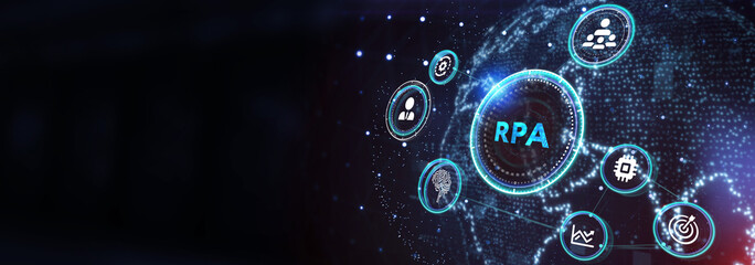 RPA Robotic process automation innovation technology concept. Business, technology, internet and networking concept.3d illustration