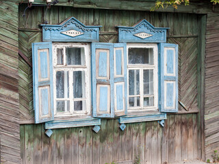 Windows of an old house in the village.