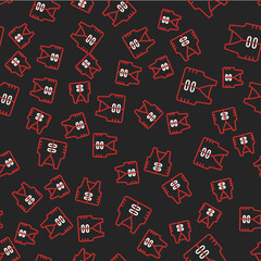 Line Fishing jacket icon isolated seamless pattern on black background. Fishing vest. Vector