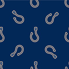 Line Fishing hook icon isolated seamless pattern on blue background. Fishing tackle. Vector