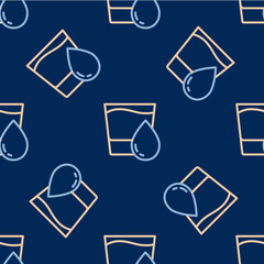 Line Glass with water icon isolated seamless pattern on blue background. Soda glass. Vector