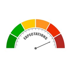 Expectations measuring device with arrow and scale.