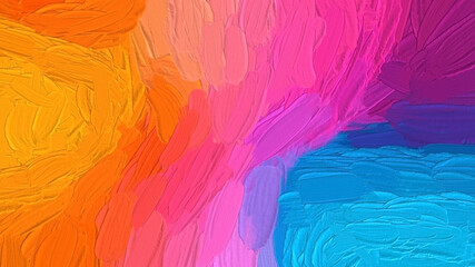 Multicolored brush strokes by oil paint background. Abstract multicolored painted wallpaper.