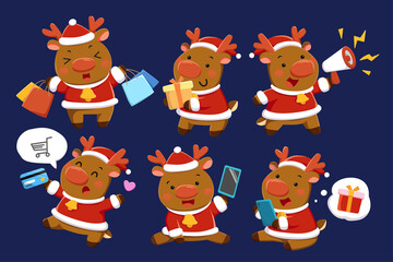 Obraz premium Reindeer character set for Xmas sale