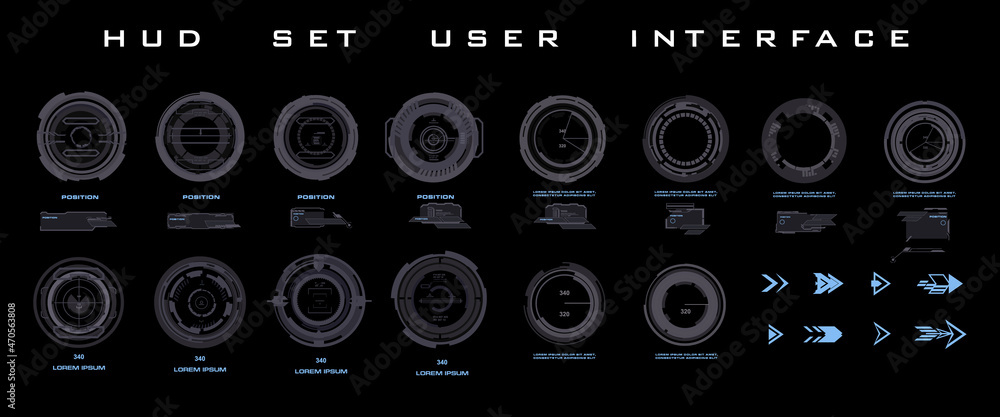 Poster set goals and targets. navigation elements for the game hud interface. futuristic targets, scopes, c