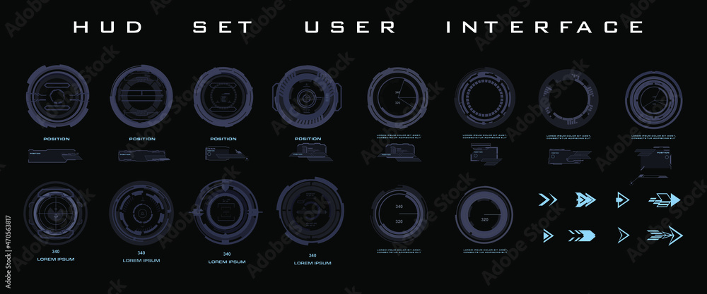 Poster set goals and targets. navigation elements for the game hud interface. futuristic targets, scopes, c