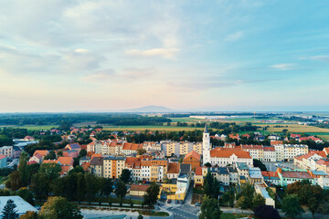 Aerial view of old european city. Small town cityscape