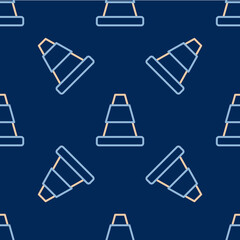 Line Traffic cone icon isolated seamless pattern on blue background. Vector