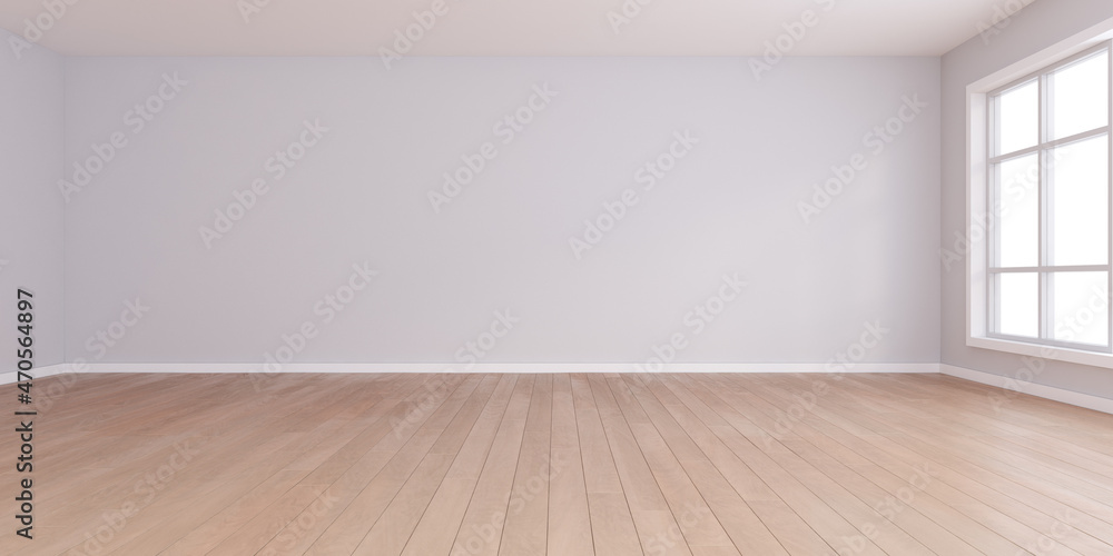 Aufkleber 3d rendering of empty room with wooden floor.