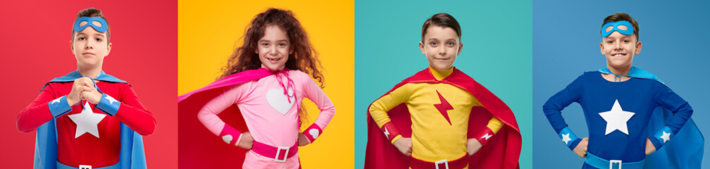 Confident children in superhero costumes - Powered by Adobe