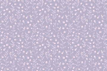 Seamless botanical pattern in pale lavender and pink. All over floral repeat. - 470564856