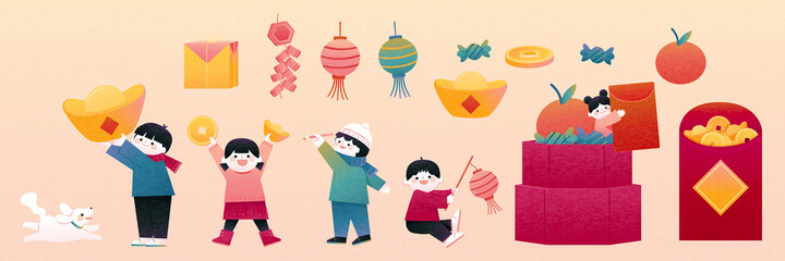 Children and decorations for CNY