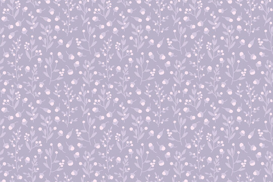 Seamless botanical pattern in pale lavender and pink. All over floral repeat.