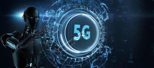 The concept of 5G network, high-speed mobile Internet, new generation networks. Business, modern technology, internet and networking concept. 3d render
