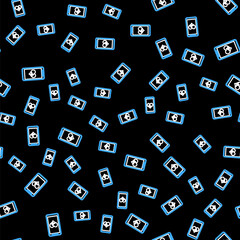 Line Smartphone with free wi-fi wireless connection icon isolated seamless pattern on black background. Wireless technology, wi-fi connection, wireless network. Vector
