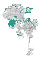 Los Angeles vector map. Detailed map of Los Angeles city administrative area. Cityscape urban panorama.