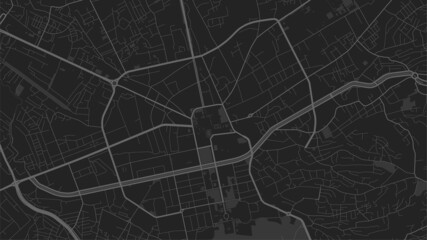 Dark black Tirana City area vector background map, streets and water cartography illustration.
